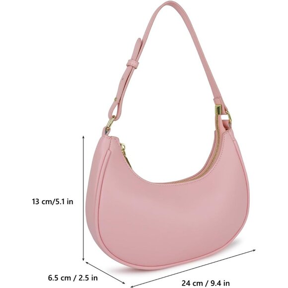 Women Light Pink Retro Classic Clutch Shoulder Tote Hand Bag With Zipper Closure - Picture 2 of 3